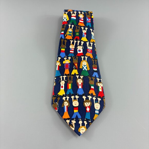 Save The Children Navy Blue w/ Children Men's Extra Long Tie 4" x 64" - Picture 1 of 4